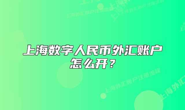 上海數(shù)字人民幣外匯賬戶怎么開？