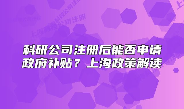 科研公司注冊后能否申請政府補(bǔ)貼？上海政策解讀