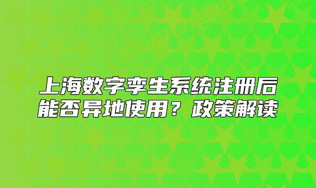 上海數(shù)字孿生系統(tǒng)注冊(cè)后能否異地使用？政策解讀