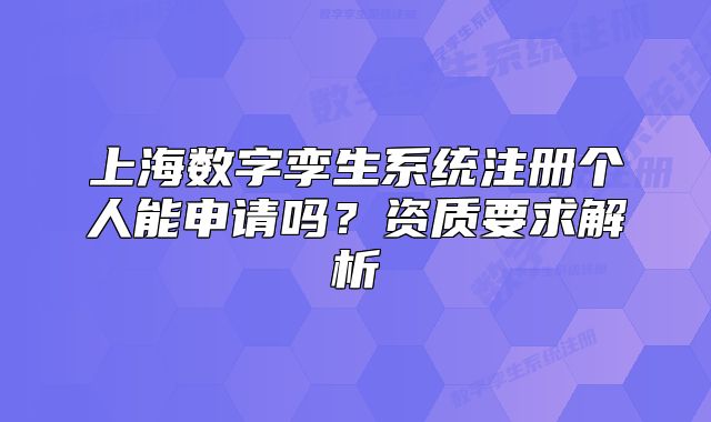 上海數(shù)字孿生系統(tǒng)注冊個人能申請嗎？資質(zhì)要求解析