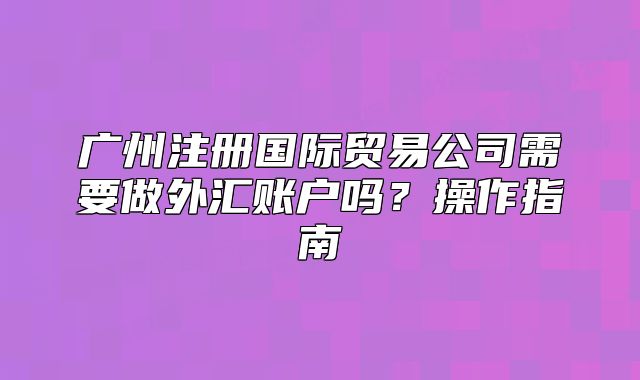 廣州注冊國際貿(mào)易公司需要做外匯賬戶嗎？操作指南