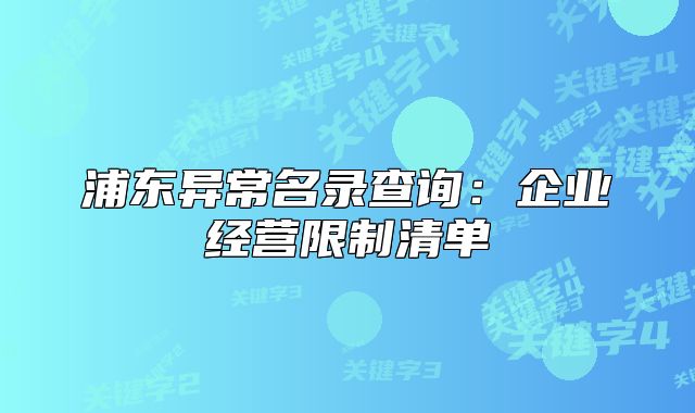浦東異常名錄查詢：企業(yè)經(jīng)營(yíng)限制清單