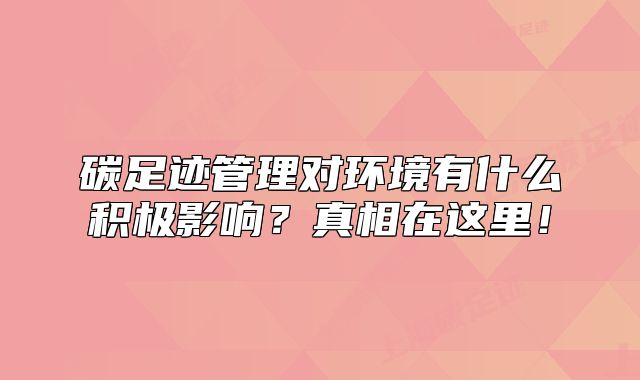 碳足跡管理對環(huán)境有什么積極影響？真相在這里！