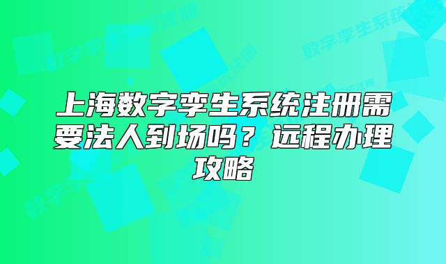 上海數(shù)字孿生系統(tǒng)注冊需要法人到場嗎？遠(yuǎn)程辦理攻略