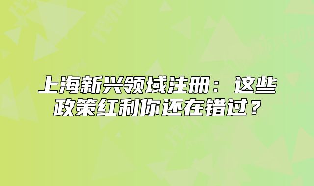上海新興領(lǐng)域注冊：這些政策紅利你還在錯過？