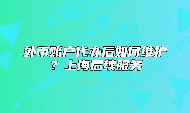 外幣賬戶代辦后如何維護？上海后續(xù)服務