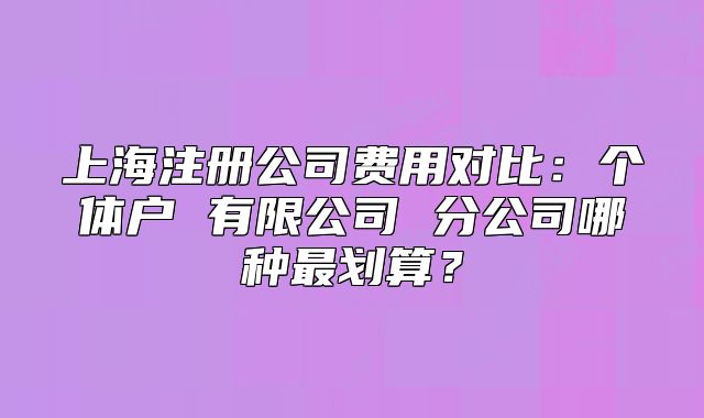 上海注冊公司費用對比：個體戶 有限公司 分公司哪種最劃算？