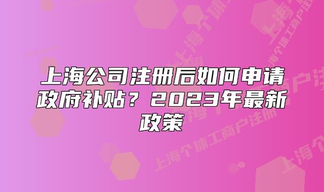 上海公司注冊后如何申請政府補貼？2023年最新政策