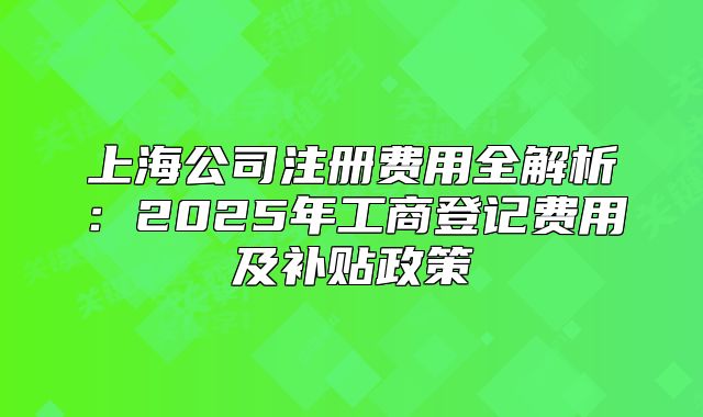 上海公司注冊費(fèi)用全解析：2025年工商登記費(fèi)用及補(bǔ)貼政策
