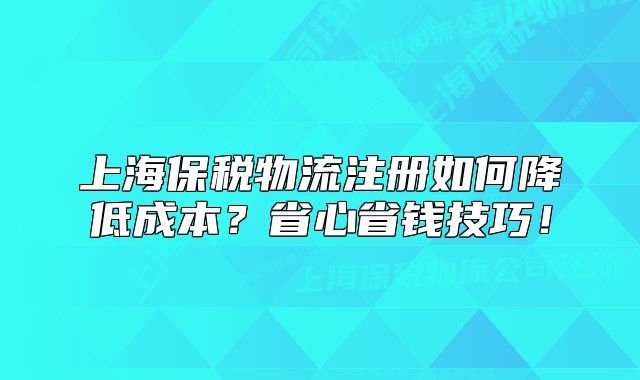 上海保稅物流注冊如何降低成本？省心省錢技巧！
