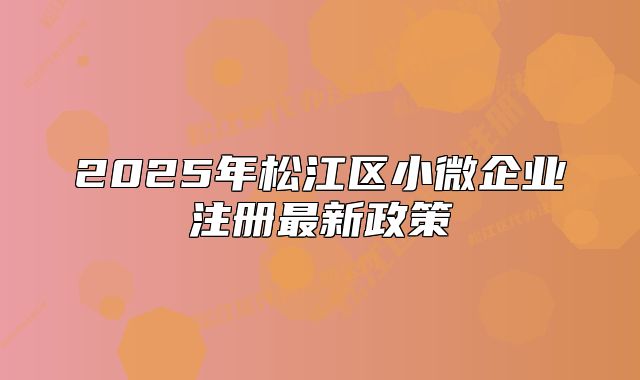2025年松江區(qū)小微企業(yè)注冊最新政策