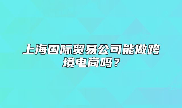 上海國際貿(mào)易公司能做跨境電商嗎？