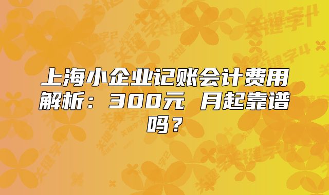 上海小企業(yè)記賬會(huì)計(jì)費(fèi)用解析：300元 月起靠譜嗎？