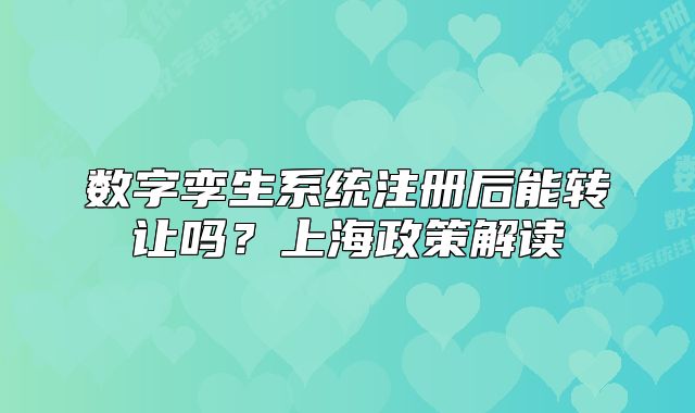 數(shù)字孿生系統(tǒng)注冊后能轉讓嗎？上海政策解讀