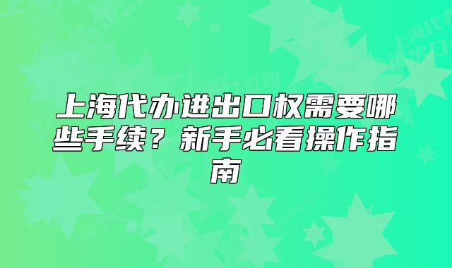 上海代辦進(jìn)出口權(quán)需要哪些手續(xù)？新手必看操作指南