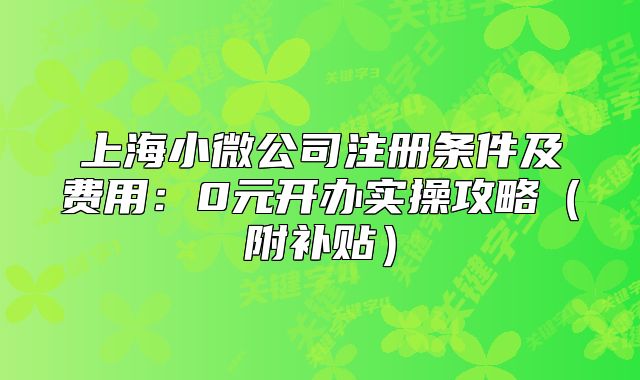 上海小微公司注冊(cè)條件及費(fèi)用：0元開辦實(shí)操攻略（附補(bǔ)貼）