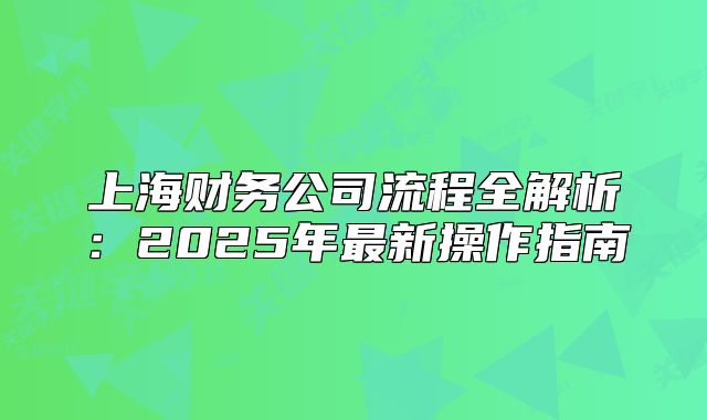 上海財(cái)務(wù)公司流程全解析：2025年最新操作指南