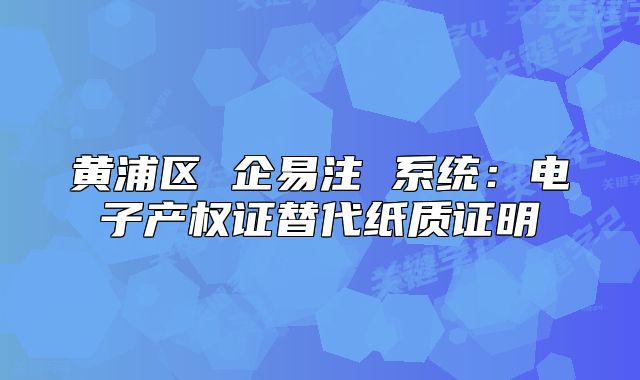 黃浦區(qū) 企易注 系統(tǒng)：電子產(chǎn)權(quán)證替代紙質(zhì)證明