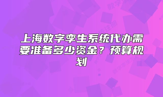 上海數(shù)字孿生系統(tǒng)代辦需要準(zhǔn)備多少資金？預(yù)算規(guī)劃