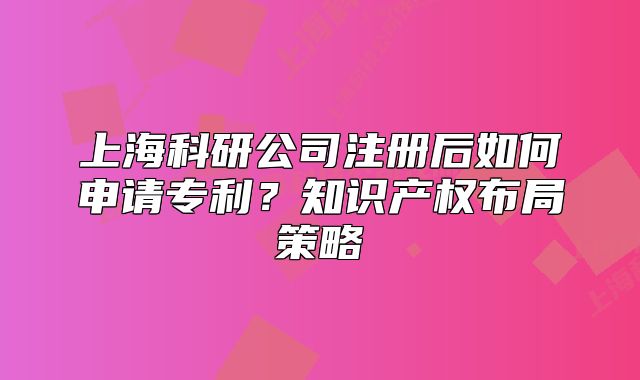 上海科研公司注冊后如何申請專利？知識產權布局策略