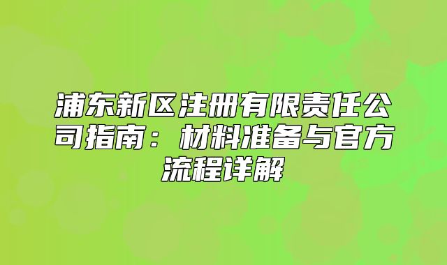 浦東新區(qū)注冊有限責任公司指南：材料準備與官方流程詳解