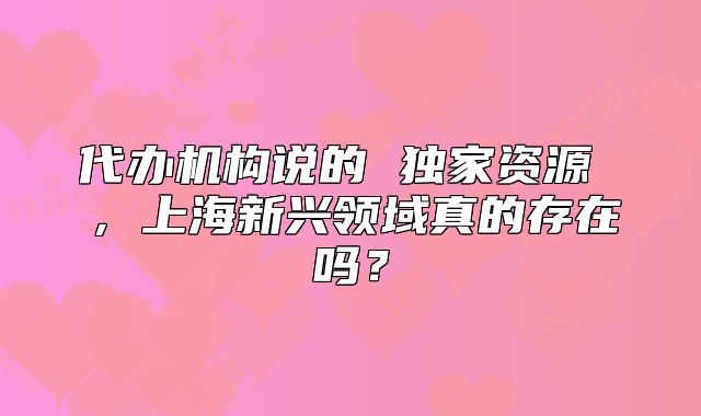 代辦機構說的 獨家資源 ，上海新興領域真的存在嗎？