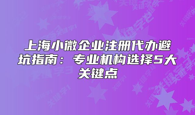 上海小微企業(yè)注冊代辦避坑指南：專業(yè)機構選擇5大關鍵點