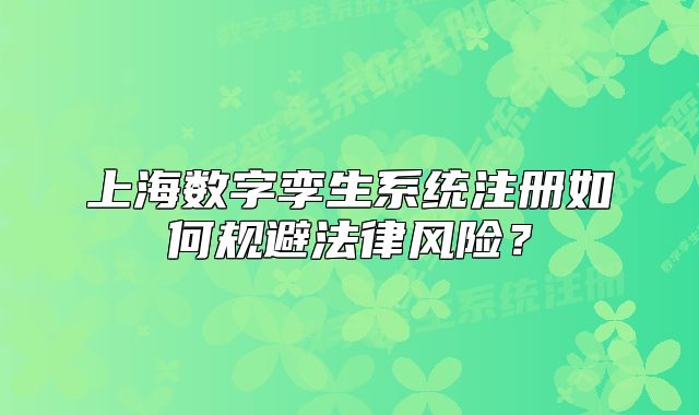 上海數(shù)字孿生系統(tǒng)注冊如何規(guī)避法律風險？