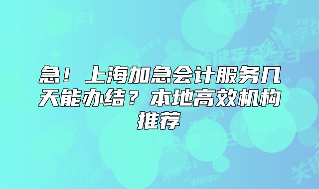 上海加急會計(jì)服務(wù)幾天能辦結(jié)？本地高效機(jī)構(gòu)推薦