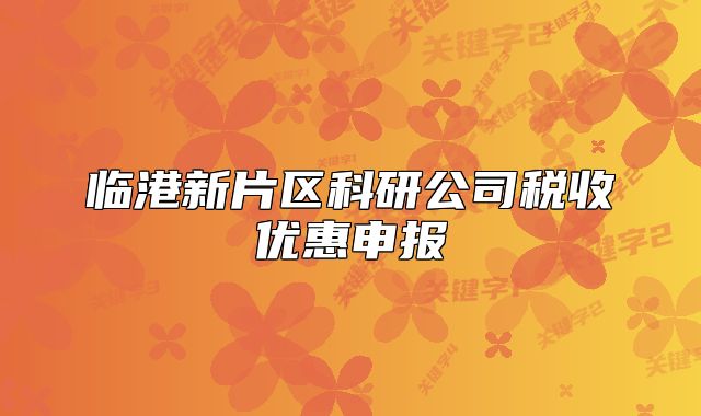臨港新片區(qū)科研公司稅收優(yōu)惠申報